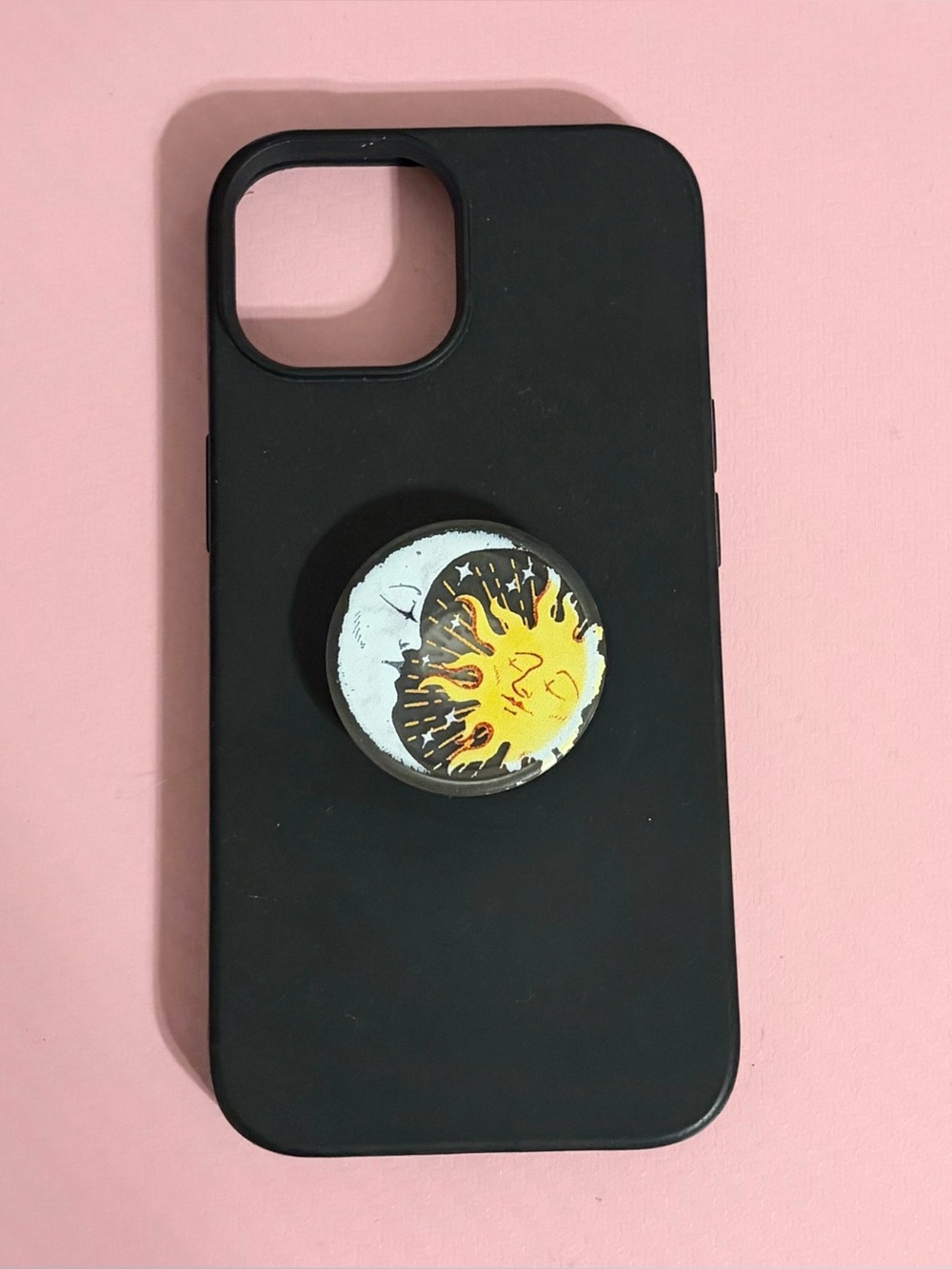 iPhone 14 Black Phone Case with Sun & Moon PopGrip